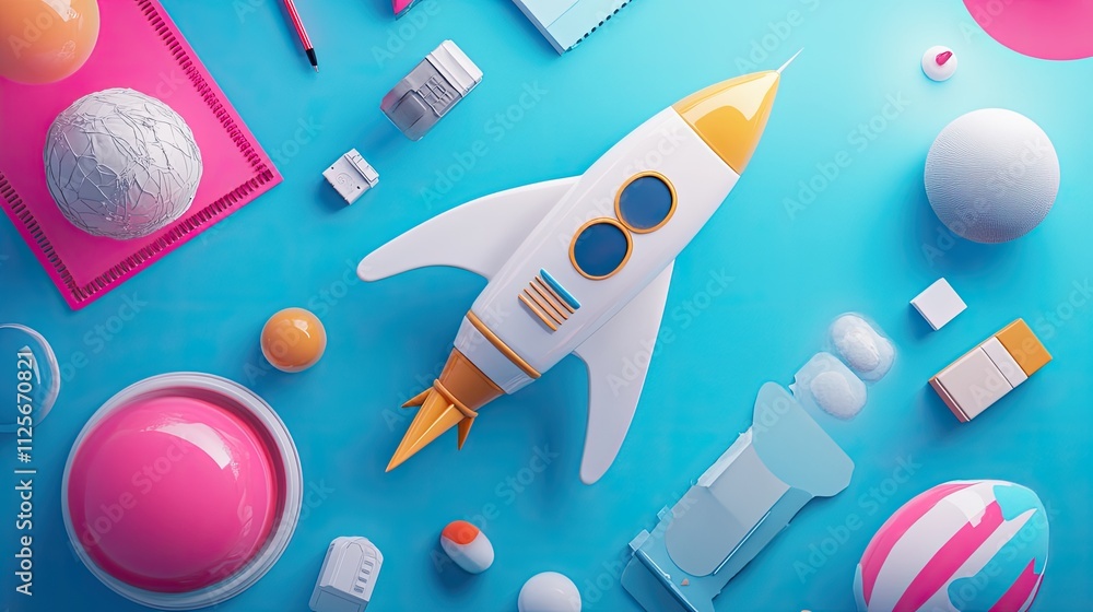 Naklejka premium digital entrepreneurship flat design top view tech startup 3D render vivid 