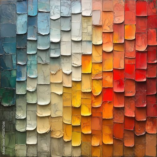 Textured abstract painting from colored rectangles.