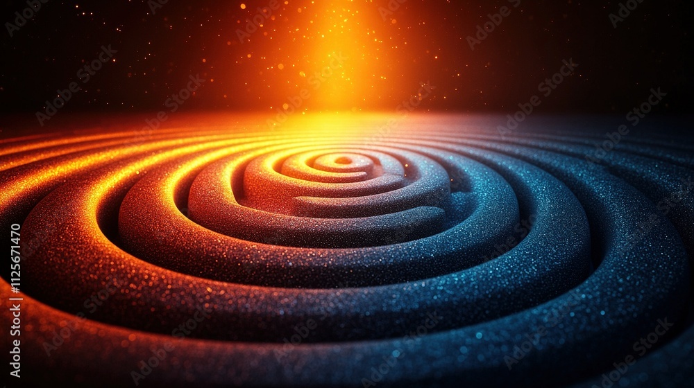 Abstract spiral maze with warm and cool tones, illuminated from above. Abstract spiral maze with warm and cool tones, illuminated from above.
