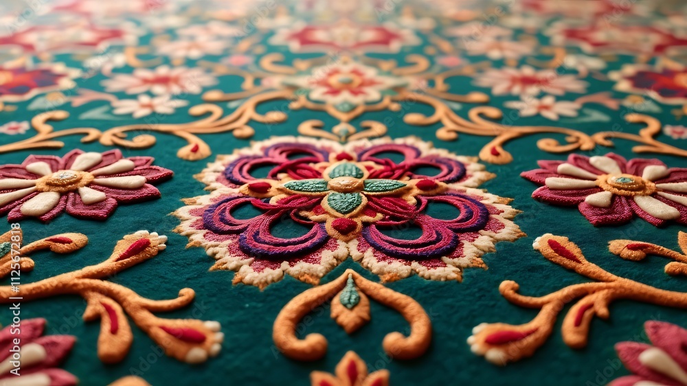 Fototapeta premium Luxurious Persian Rug, Intricate Knots & Jewel Tones
