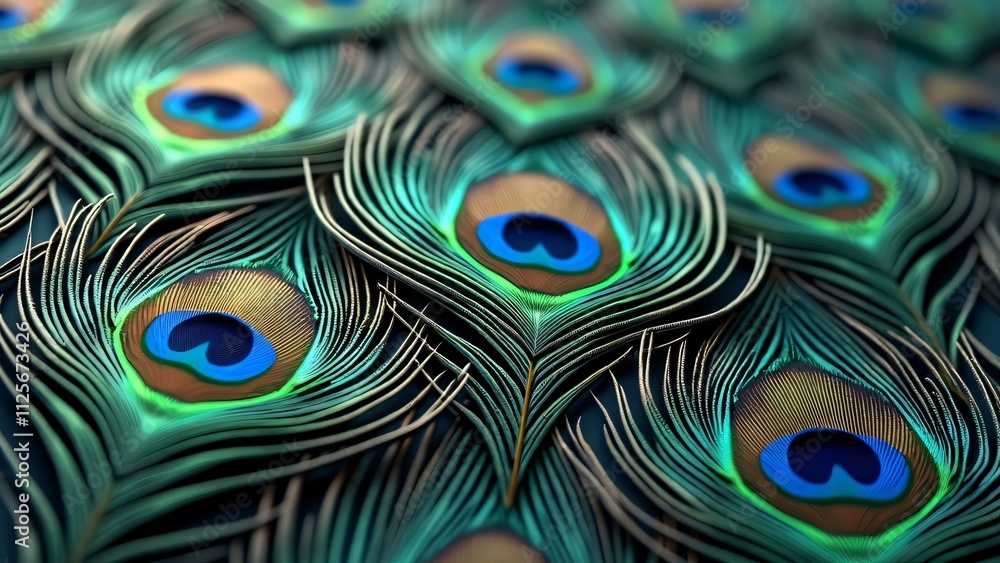 Obraz premium Intricate Peacock Feather Patterns, Iridescent Colors & Delicate Barbs