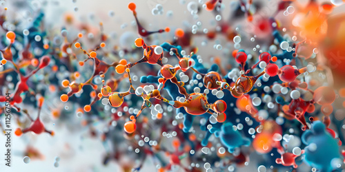 Abstract colorful molecular structure with 3D design, Scientific visualization of molecular compounds