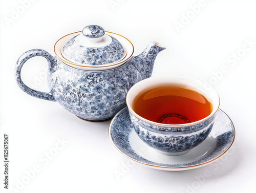 Traditional Chinese tea set with teapot and cup, showcasing elegance and culture, isolated design on white background 