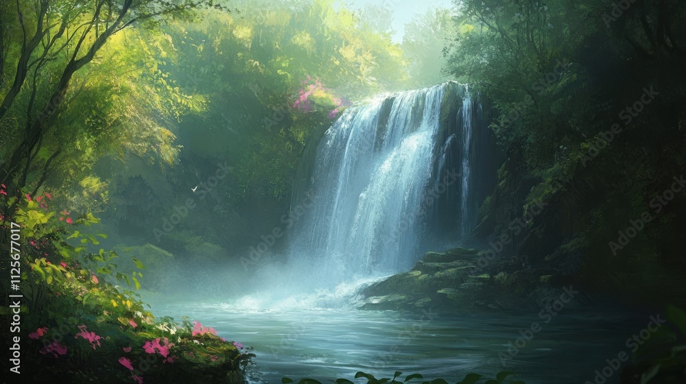 Serene Waterfall in Lush Jungle Paradise Serene Waterfall in Lush Jungle Paradise