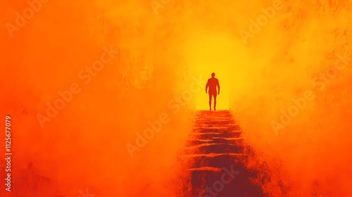 Abstract human figures climbing upward on a ladder, symbolizing ambition, career growth, and striving for professional success.