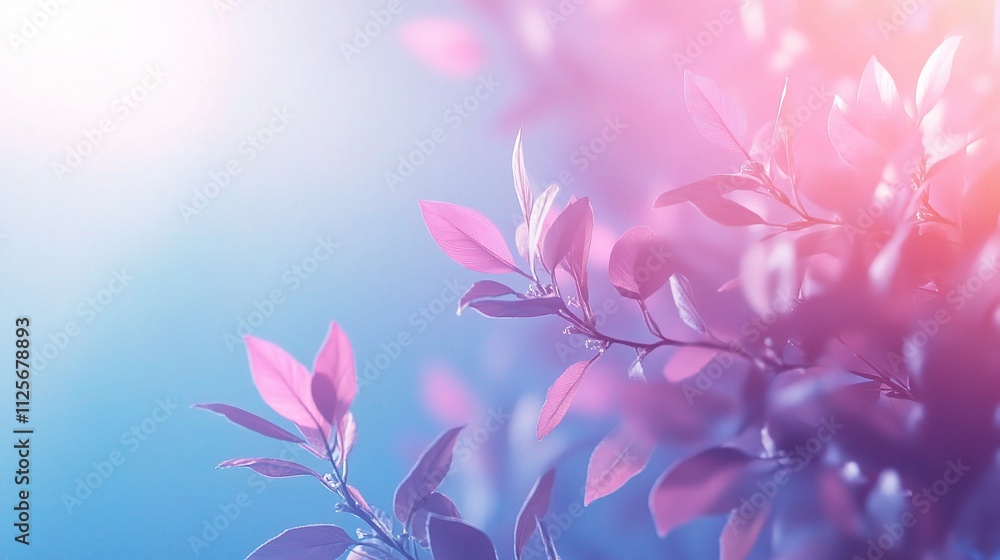 Fototapeta premium Soft Blurred Blue Gradient Background with Delicate Leaves