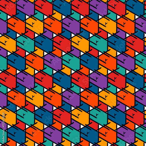 Paint brush geometric seamless pattern. Artistic hand drawn modern print. Linocut style background. Grid ornament. Trendy contemporary geo wallpaper