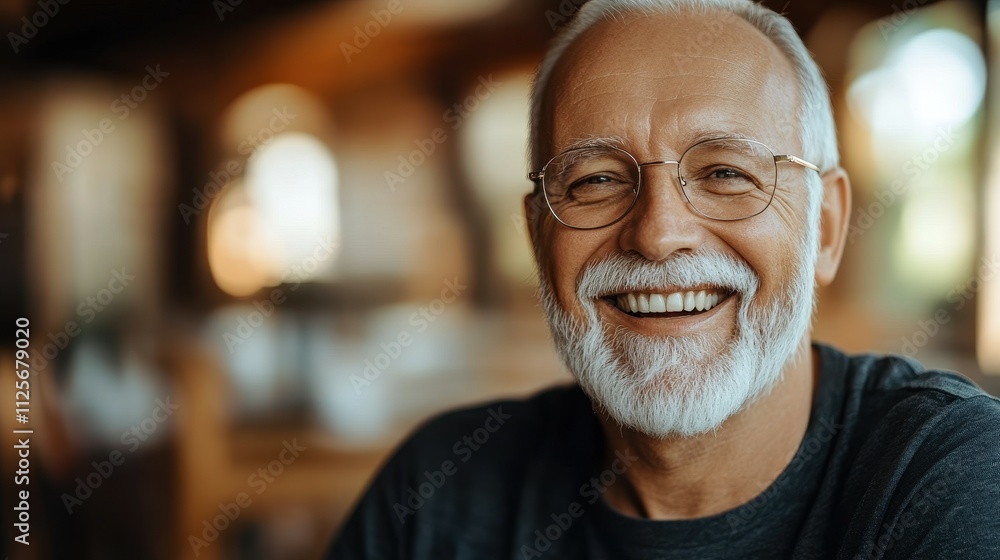 A man with a big smile on his face is wearing glasses. He is posing for a picture and he is happy A man with a big smile on his face is wearing glasses. He is posing for a picture and he is happy