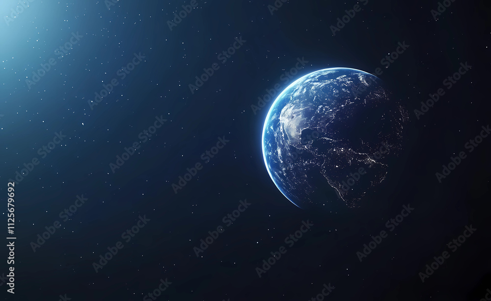 Obraz premium 3D rendering of the planet Earth in space with a blue light, a dark and clean background