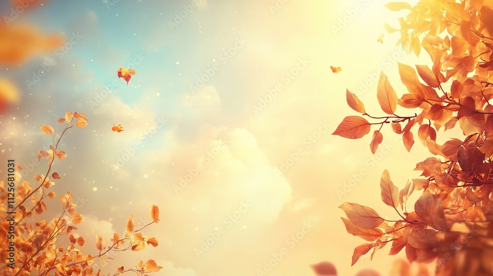 Soft Autumn Sky with Warm Golden Hues and Gentle Leaves Soft Autumn Sky with Warm Golden Hues and Gentle Leaves