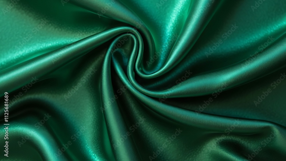 Fototapeta premium Luxurious Emerald Green Silk Fabric Texture, Close-up Drape