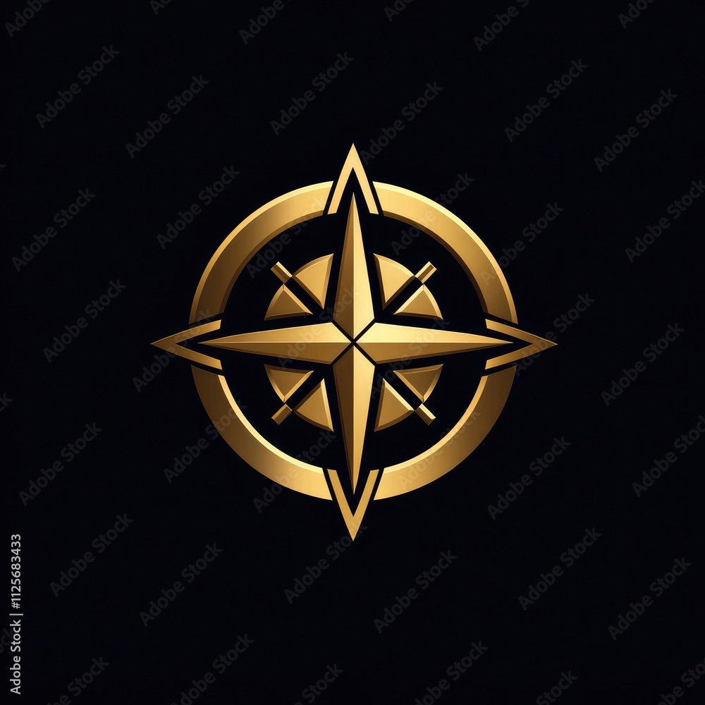 Fototapeta premium A golden compass symbol on a black background, representing navigation and direction.