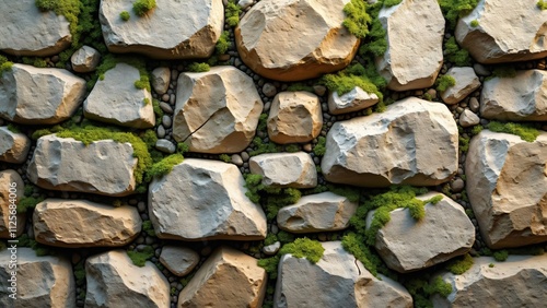 Ancient Stone Wall Texture, Mossy, Weathered Rocks photo