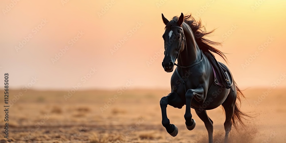 A majestic dark stallion running freely in the wild with its mane flowing in the wind against a stunning black landscape, horse racing, horse runner A majestic dark stallion running freely in the wild with its mane flowing in the wind against a stunning black landscape, horse racing, horse runner
