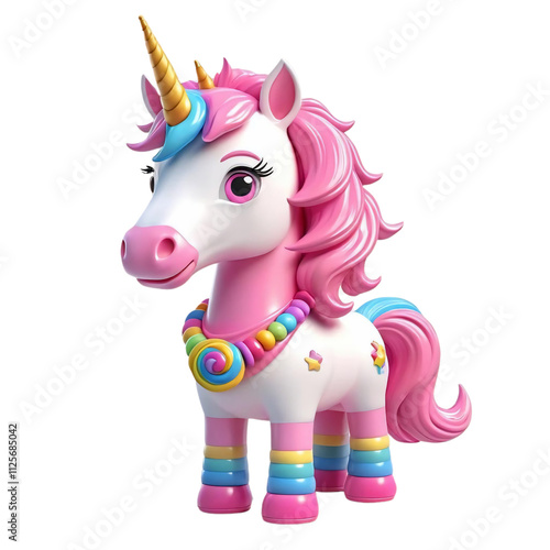 Cute Pink Unicorn Candy Rainbow 3D Render Magical Fantasy Creature Illustration