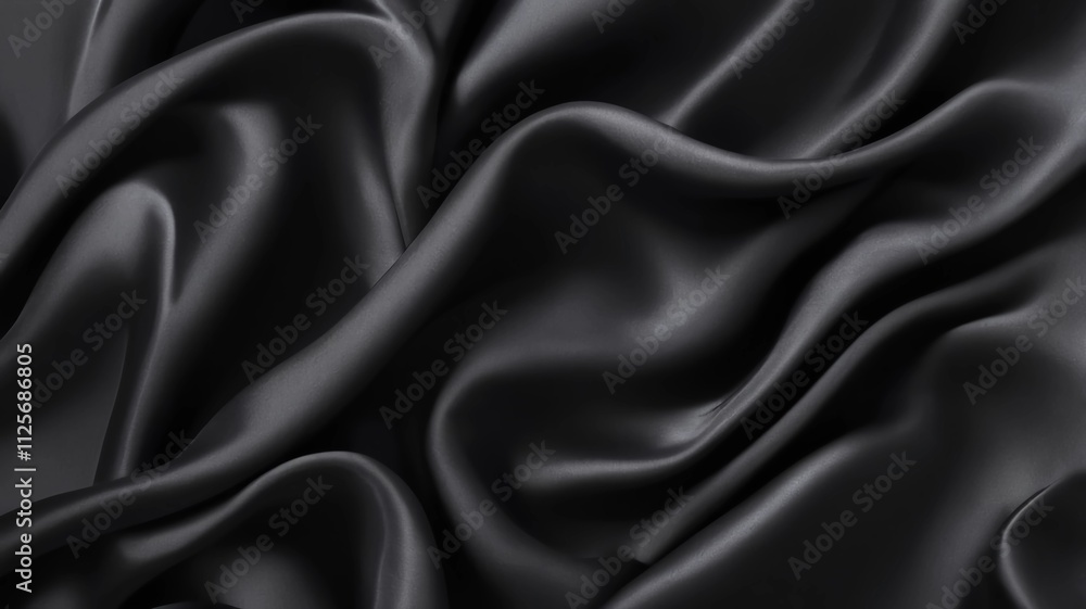 Processed collage of smooth elegant wavy deep black silk cloth fabric material texture. Background for banner, backdrop or texture for 3D mapping Processed collage of smooth elegant wavy deep black silk cloth fabric material texture. Background for banner, backdrop or texture for 3D mapping