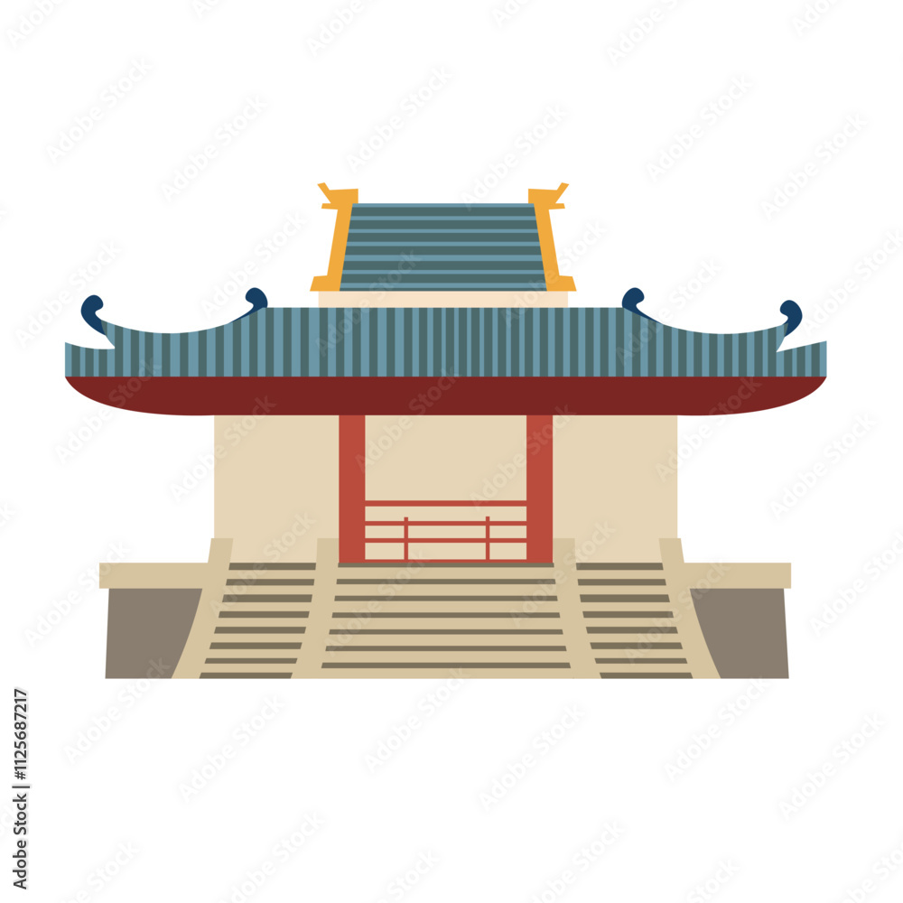 Naklejka premium Ancient asian house building vector image, asian traditional building facade clip art, flat design illustration