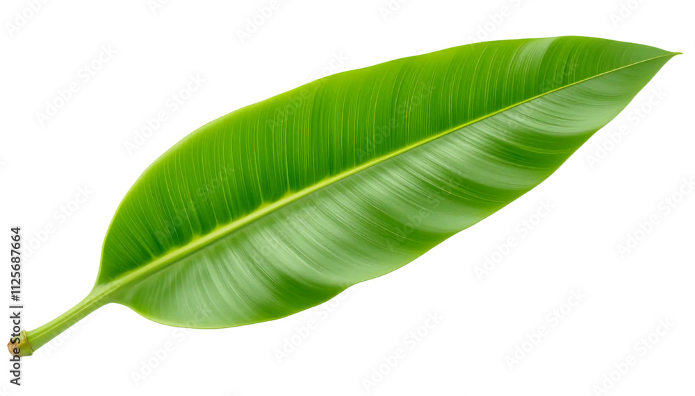 A fresh green banana leaf in pristine condition isolated on white background. Suitable for marketing or business purposes. PNG file A fresh green banana leaf in pristine condition isolated on white background. Suitable for marketing or business purposes. PNG file