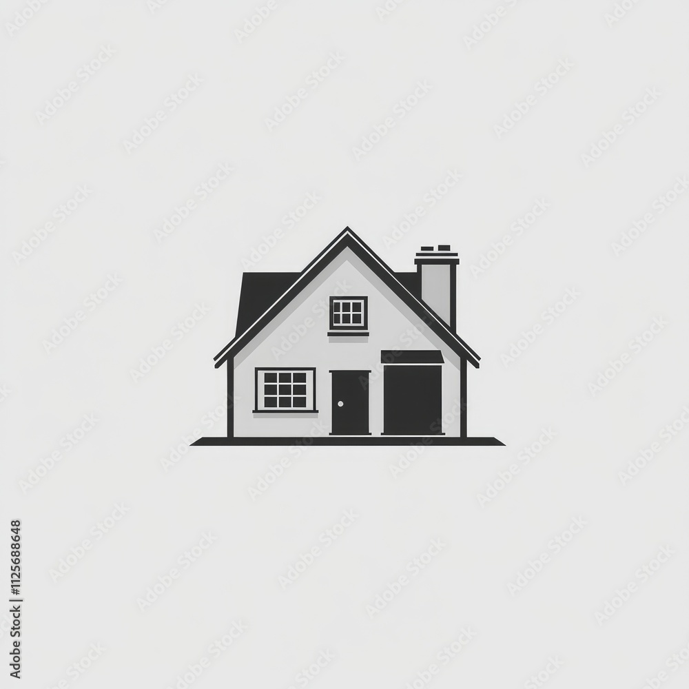 A simple black and white illustration of a house with a chimney and garage. A simple black and white illustration of a house with a chimney and garage.