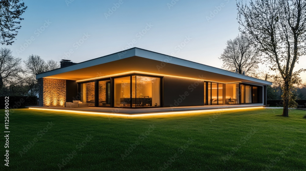 House with modern facade and led light strip House with modern facade and led light strip