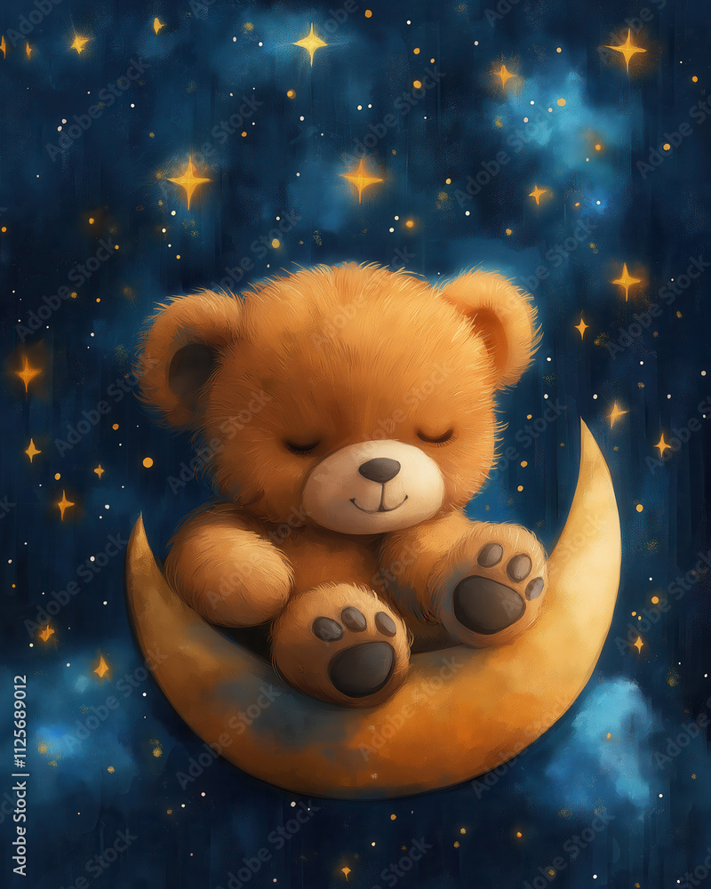 Cartoon bear sleeping on a moon on a blue background. Cartoon bear sleeping on a moon on a blue background.