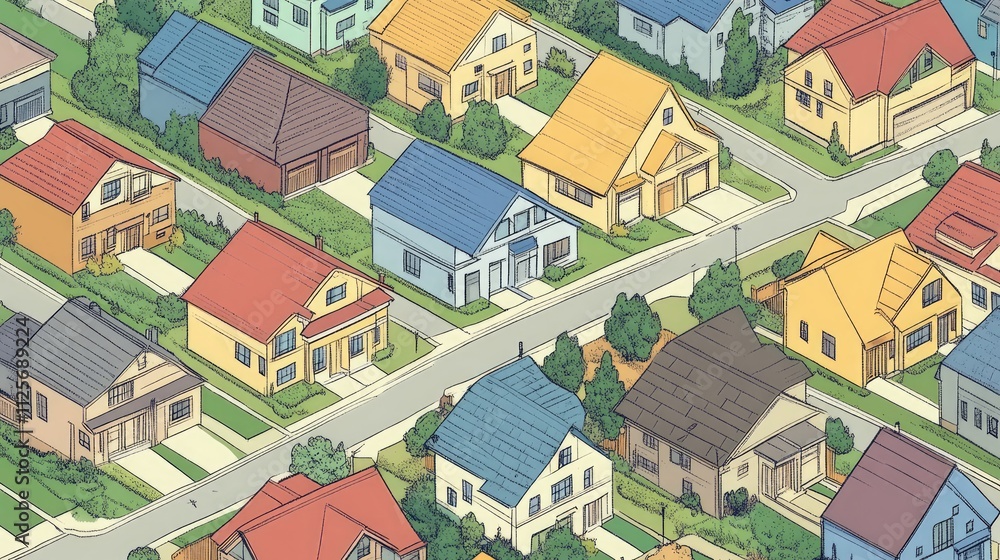 Fototapeta premium housing suburban developments urban illustration community neighborhood, city growth, infrastructure planning housing suburban developments urban