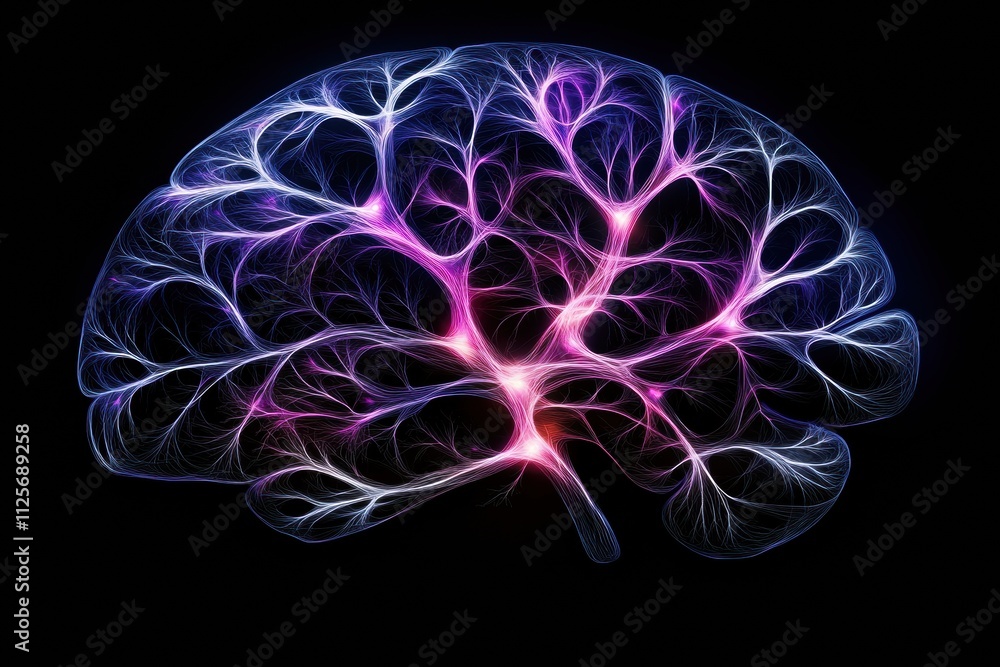 A captivating representation of a human brain made from glowing neural networks and synapses, featuring ample copy space for creative text. Generative AI A captivating representation of a human brain made from glowing neural networks and synapses, featuring ample copy space for creative text. Generative AI