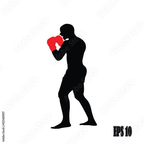 Silhouette of male boxer in isolated position on white background