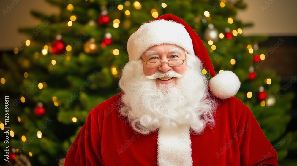 Santa Claus is smiling and wearing a red suit Santa Claus is smiling and wearing a red suit