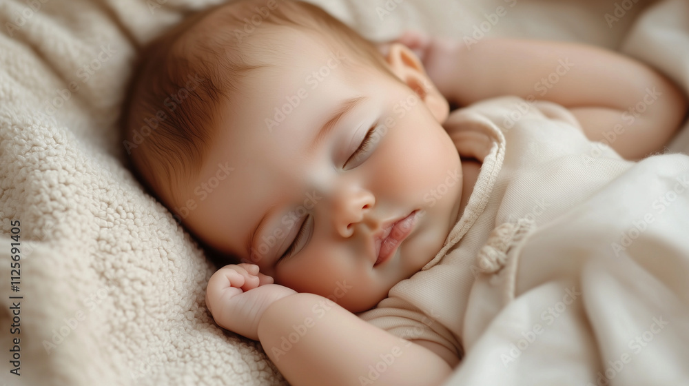 A close-up of a sleeping baby with a calm and relaxed expression A close-up of a sleeping baby with a calm and relaxed expression