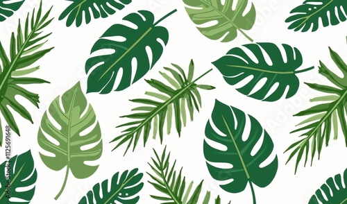 Tropical Leaf Pattern: A seamless pattern featuring lush green tropical leaves, perfect for adding a touch of the tropics to any design project. 