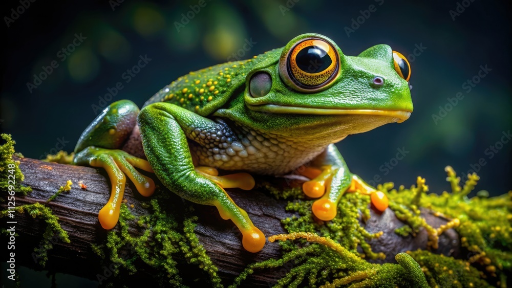 Green Tree Frog Macro Photography, Yellow Spotted Frog, Amphibian Portrait, Night Wildlife, Close Up Rainforest Frog Green Tree Frog Macro Photography, Yellow Spotted Frog, Amphibian Portrait, Night Wildlife, Close Up Rainforest Frog