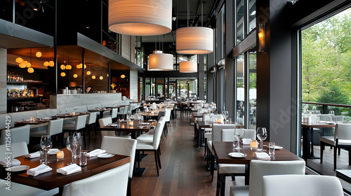A sleek and modern restaurant interior featuring stylish decor
