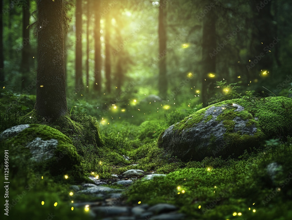 Enchanting glow of fireflies in a lush forest nature photography calm and serene environment magical evening scene Enchanting glow of fireflies in a lush forest nature photography calm and serene environment magical evening scene