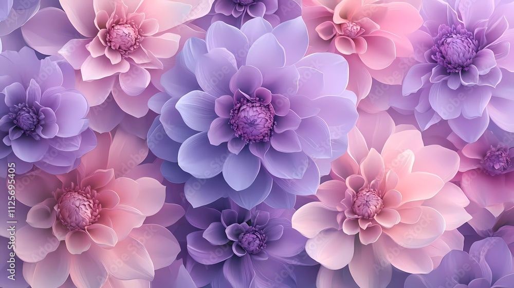 Beautiful seamless pattern with pastel-colored flowers in shades of pink and purple, detailed and hyper-realistic Beautiful seamless pattern with pastel-colored flowers in shades of pink and purple, detailed and hyper-realistic