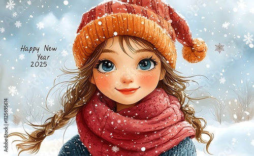 Snowperson with Hat and Scarf - A Joyful New Year 2025 Celebration

 photo