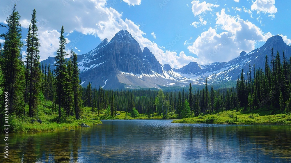Serene Mountain Landscape with Lush Greenery and Clear Skies Serene Mountain Landscape with Lush Greenery and Clear Skies