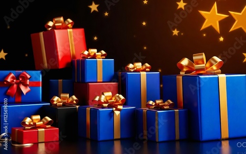 Wallpaper Mural Vibrant red gift boxes with golden bows and ribbons, placed on a festive background with sparkling stars. Torontodigital.ca