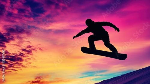 Wallpaper Mural A silhouette of a snowboarder jumping against a vibrant sunset sky. Torontodigital.ca
