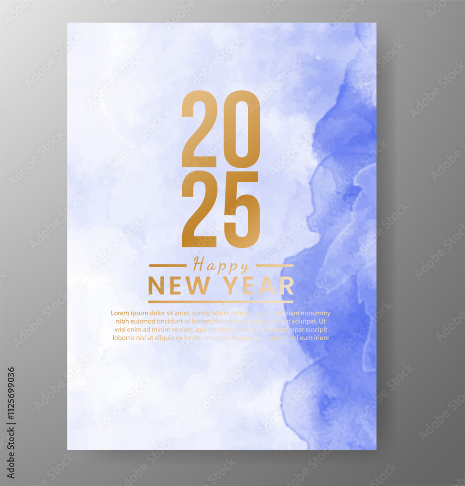 Fototapeta premium Happy new year 2025 card template with watercolor background