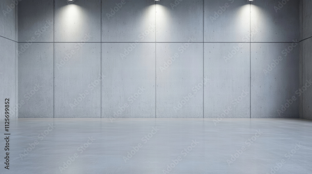 Polished concrete room with smooth walls and bright lighting creates modern atmosphere Polished concrete room with smooth walls and bright lighting creates modern atmosphere