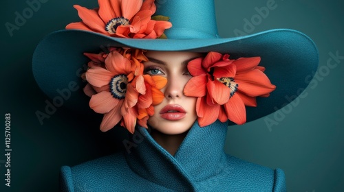 Abstract art collage featuring a young woman with flowers on her face, her eyes hidden. The surreal portrait represents beauty, nature, and the complexity of human identity.