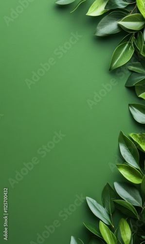 Lush Green Leaves Bordering a Smooth Green Background for Nature and Gardening Themes