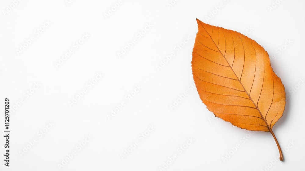 Fototapeta premium Single Vibrant Orange Leaf on Clean Background Showcasing Natural Textures and Autumn Colors