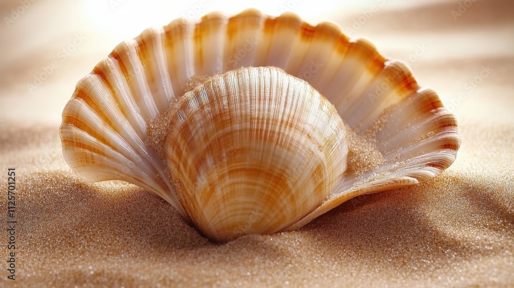 Obraz premium Elegant Seashell on Sandy Beach Background