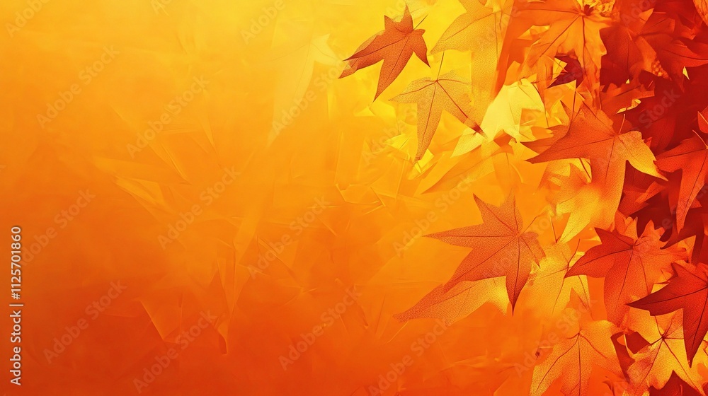 Vibrant Autumn Leaves on an Orange Background for Design Use Vibrant Autumn Leaves on an Orange Background for Design Use