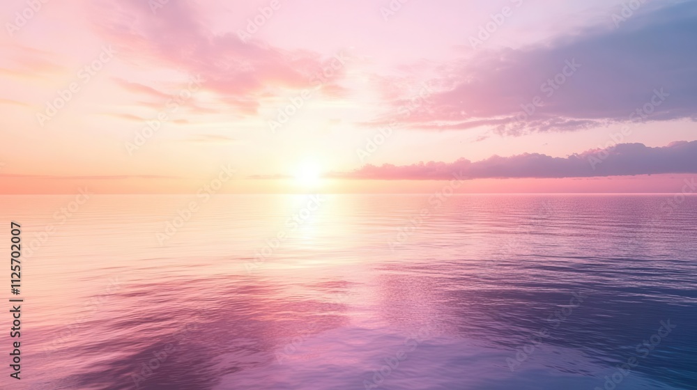 Fototapeta premium A serene sunset over calm waters, blending pink and orange hues in a tranquil atmosphere.