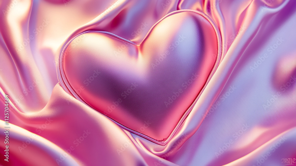 Decorative heart resting on silky fabric creates a romantic atmosphere for Valentine's Day Decorative heart resting on silky fabric creates a romantic atmosphere for Valentine's Day