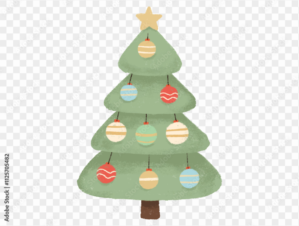 Hand drawn Christmas tree with chalk style decorations and childlike lines on transparent background, perfect for festive designs. vector Hand drawn Christmas tree with chalk style decorations and childlike lines on transparent background, perfect for festive designs. vector