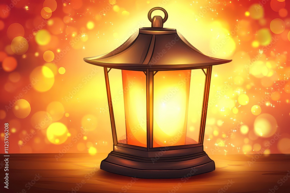 A glowing lantern surrounded by soft, warm bokeh lights creates a cozy atmosphere. A glowing lantern surrounded by soft, warm bokeh lights creates a cozy atmosphere.